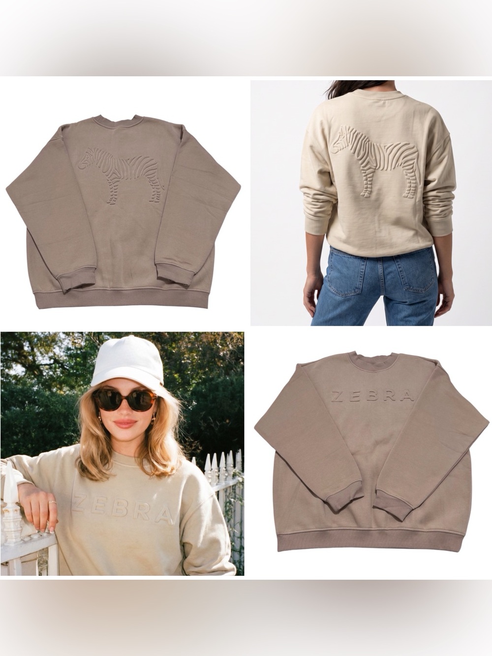 ZEBRA The Classic Crewneck Sweatshirt in Sand XLARGE Embossed Animal Lettering